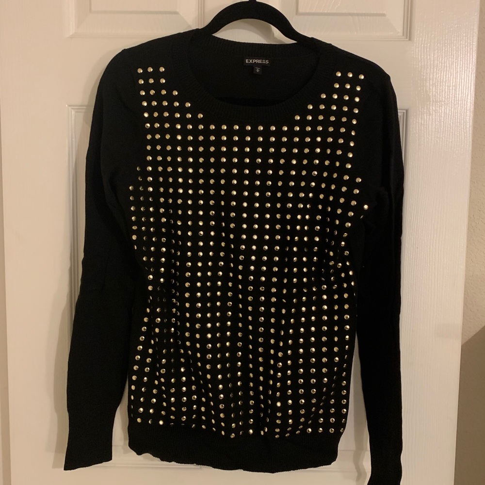 Express crew neck knit top with gold studs